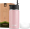 koodee 12 oz Stainless Steel Water Bottle, Double Wall Vacuum Insulated Flask with Wide Handle Straw Lid (Light Pink)