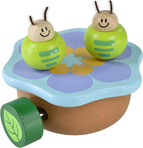 No.3 Wooden Music Box Mechanism - Rock n Roll Dancing Bug on Flower Playing Minuet for Kids (Caterpillar)