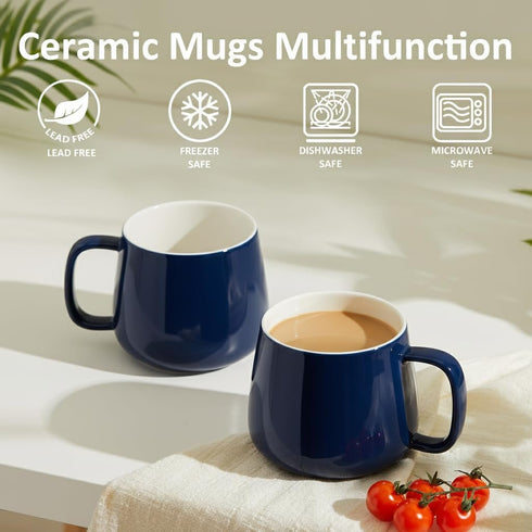 16oz Set 4 Teocera Ceramic Coffee Mugs of Stackable Latte Cups, Microwave, Dishwasher & Oven Safe Ideal for Coffee