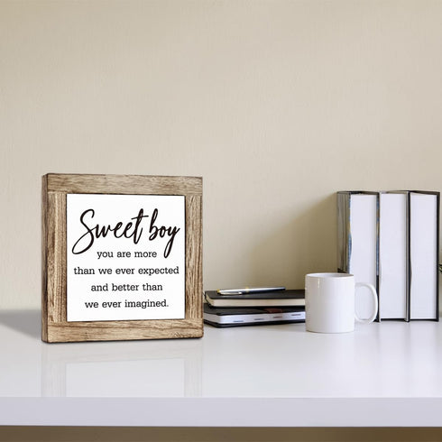 ZPPRJF Farmhouse Sweet Boy Wooden Box Plaque, Freestanding Nursery Decor for Son's Room, Decorative Desk Sign, Shelf