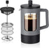 YOLIFE 21oz French Press Coffee Maker - Grey and Black Heat-Resistant Borosilicate Glass with 4-Level Filters