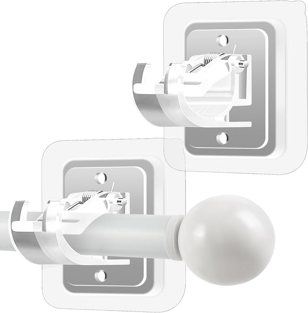 2PCS No Drill Curtain Rod Brackets, Self Adhesive Adjustable Curtain Rod Holder Hooks for Bathroom Kitchen Home