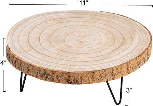 Rustic Paulownia Wood Pedestal with Sleek Metal Legs