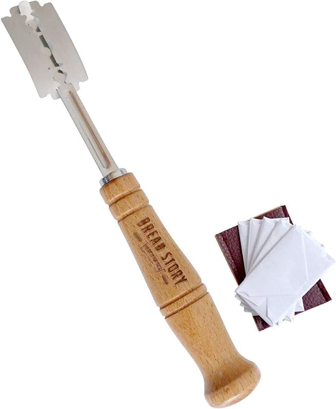 Bread Story Set of 3 Danish Whisk Dough Lame Slashing Tool and Wooden Scraper Tool for Pastry Baking