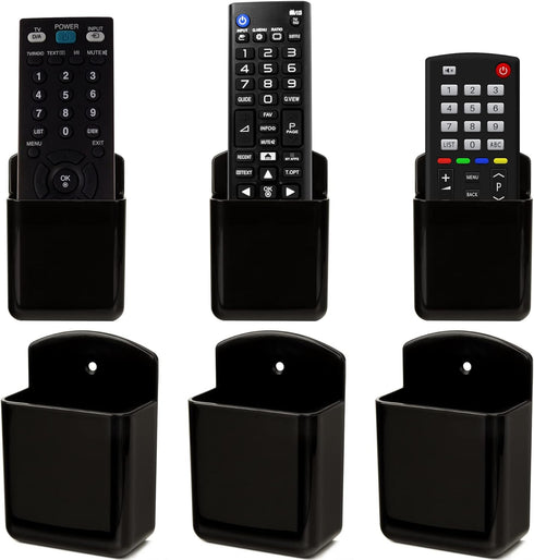 Remote Control Holder Wall Mount 6 Pack, Hole-Free Storage Box for TV, Fan, Light, Air-Conditioner, Black