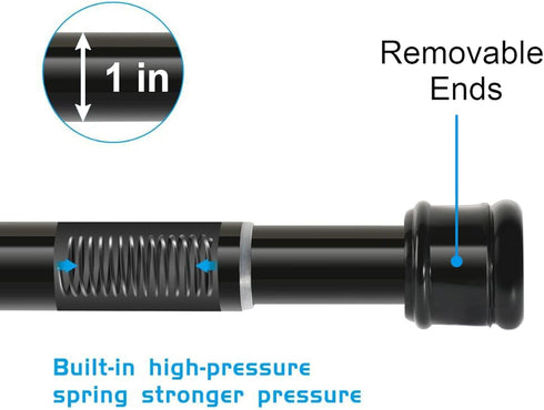 Shower Curtain Rod, 28-48 Inch Adjustable Tension Rods, 1" Diameter, No Drilling, Black