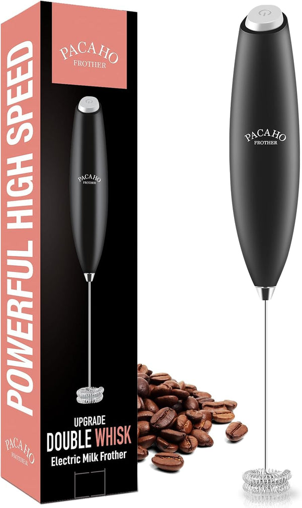 Powerful Milk Frother with Double Whisk, Handheld Electric Foam Maker for Coffee, Latte, Matcha