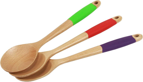 Chef Craft Premium Wooden Spoon with Silicone Handle, 14 Inch, Red