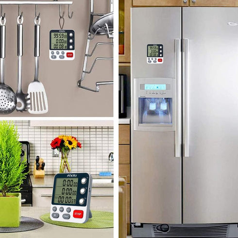 FCXJTU Digital Dual Kitchen Timer, 3 Channels Count UP/Down Timer, Large Display, Loud Volume Alarm, Battery Included