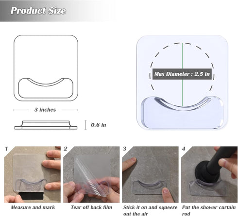 Adhesive Shower Curtain Rod Holder, 4 Pcs Tension Rod Holders, Transparent Wall Mount Holder for Shower Curtain