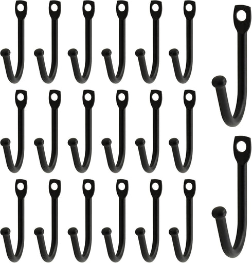 20 Pcs Black Single Prong Wrought Iron Hooks with Screws, Decorative Colonial Wall Hooks for Keys, Hats, Clothes, Towels