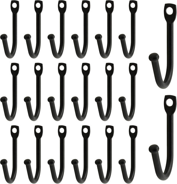 20 Pcs Black Single Prong Wrought Iron Hooks with Screws, Decorative Colonial Wall Hooks for Keys, Hats, Clothes, Towels