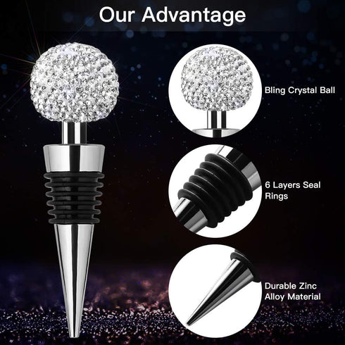 Soleebee Bling Decorative Wine Stoppers, Crystal Rhinestone Bottle Stoppers for Gifts and Parties