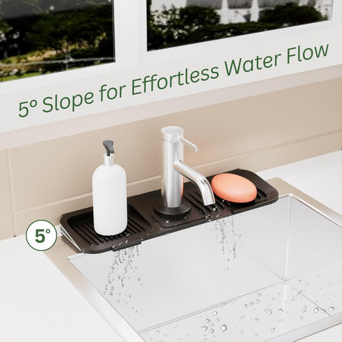 Luxury Lineup Silicone Sink Splash Guard, Black 5° Sloped, Draining Mat for Kitchen Sink, Faucet Mat