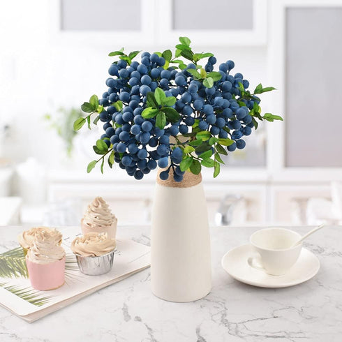 HUIANER 4pcs Artificial Blueberry with Stems, Lifelike Fruits for Valentine's Day DIY Bridal Bouquet Home Decoration