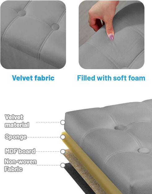 17 inch AmasSmile Storage Ottoman Foot Rest Stool, Velvet Footstool Bench, Short Ottomans Stool, Small Folding Storage