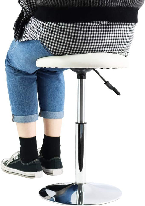 FURWOO Adjustable White Round Vanity Stool - Mini Bar Chair for Salon & Spa