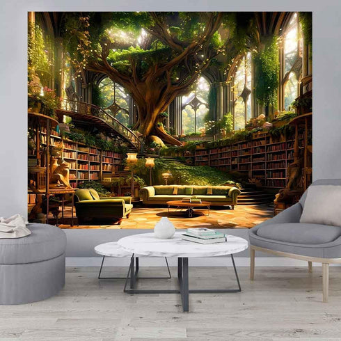 Ine Ive Fantasy Trees Tapestry Vintage Library Wall Tapestries 93x71inch Fairytale Palace