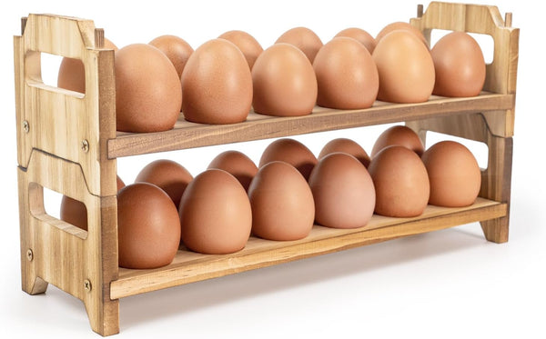Yuoyar Wooden Fresh Egg Holder Countertop - Stackable egg storage for Gathering