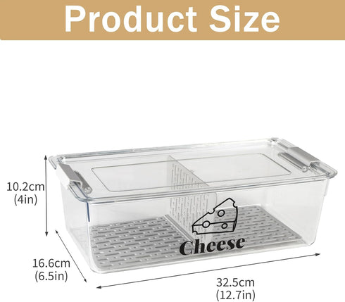 Yomjarl 2 Cheese Container Airtight with Draining Basket Cream Block Cheese Sliced Cheeses Box with Lid for Fridge