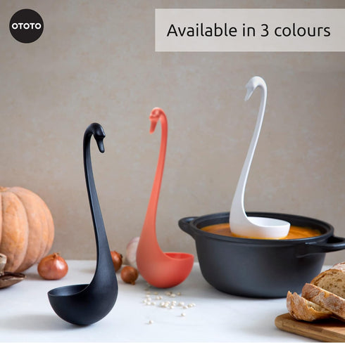 OTOTO Swanky Swan Soup Ladle - Silicone Soup Spoon, BPA-Free, Heat Resistant, Cute Kitchen Accessories, White