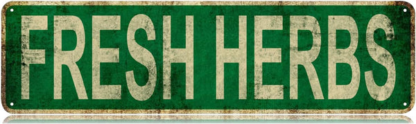 Fresh Herbs Slim Tin Sign - Funny Metal Wall Decor for Bedroom, Farm, Home, Bar, Garage, Man Cave