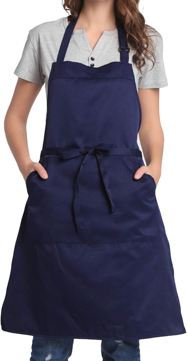 BIGHAS Adjustable Bib Apron with Long Ties for Women Men, 18 Colors Chef Kitchen Cooking
