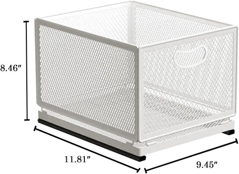 Sliding Cabinet Basket Organizer, Heavy Duty Carbon Steel Self Adhesive Slide Out Pantry Storage Basket
