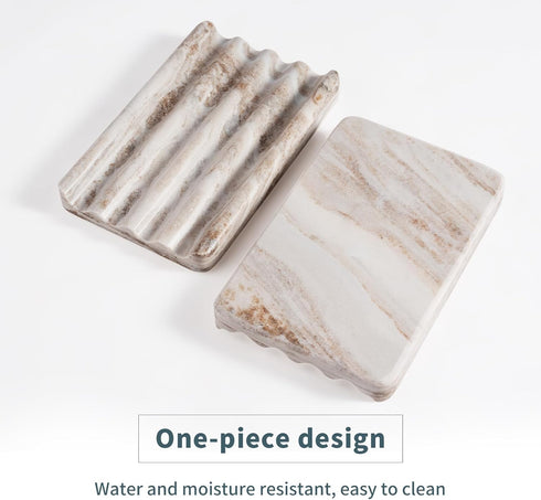 2 Countertop, Pcs Soap Dish for Bathroom, Marble Bar Soap Holder for Kitchen Soap Tray with Wavy Design, Soap Saver