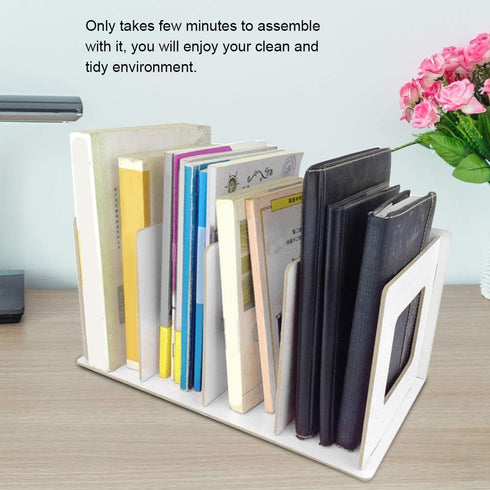 Fdit Wooden Desktop Bookshelf Rack, Storage Shelf for Home, School, Office Organizer (Warm White)
