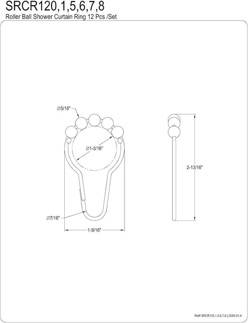 Kingston Brass SRCR125 Roller Ball Shower Curtain Rings, Oil Rubbed Bronze, 12Pcs/Set, 2.81 x 1.56 x 0.31