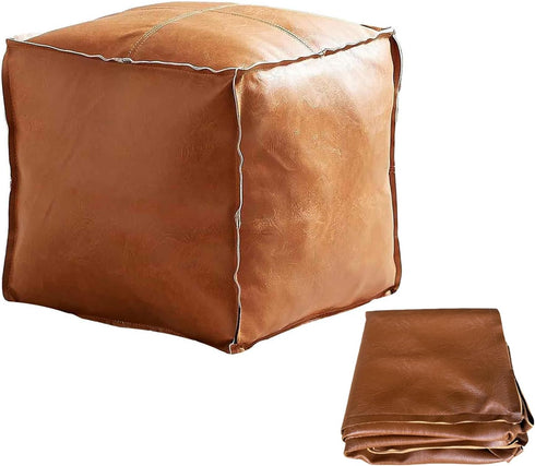 Gloruoia Faux Leather Unstuffed Pouf Ottoman Square Floor Cushion Cover with Zipper Wear-Resistant