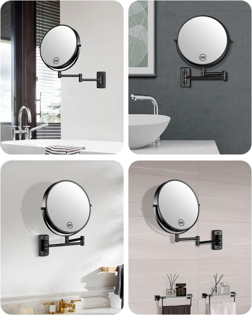 9" 1X/10X 360 Gospire Large Size Wall Mount Magnifying Mirror, Magnification Double-Sided, Swivel Extendable Cosmetic