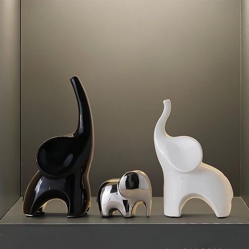 GZDDYUMYJX Set 3,Modern Elephant Statue of Ceramic Decor Statue,Good Luck Elephant,for Bookshelf Living Room Office