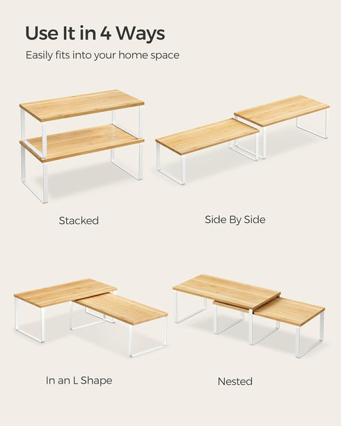 SONGMICS Cabinet Organizer Shelf, Set of 4 Kitchen Storage, Spice Rack, Stackable, Expandable, Metal and Engineered Wood