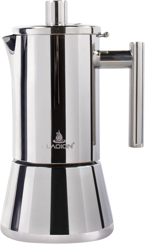 LAOION Stovetop Espresso Maker, 6Cup 10 oz Moka Pot, Stainless Steel Cuban