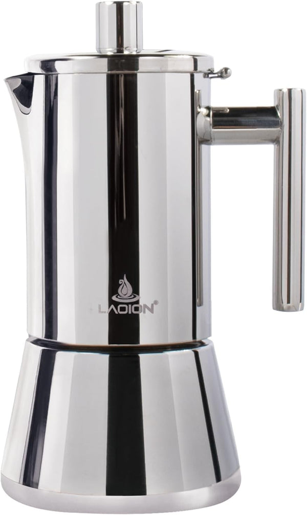 LAOION Stovetop Espresso Maker, 6Cup 10 oz Moka Pot, Stainless Steel Cuban