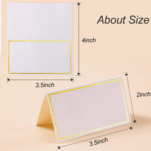 100Pcs Premium Place Cards, Small Table Cards with Gold Foil Border, Wedding, Dinner Parties, 2" x 3.5"