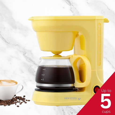 Holstein Housewares 5 Cup Drip Coffee Maker, User Friendly with Permanent Filter, Yellow