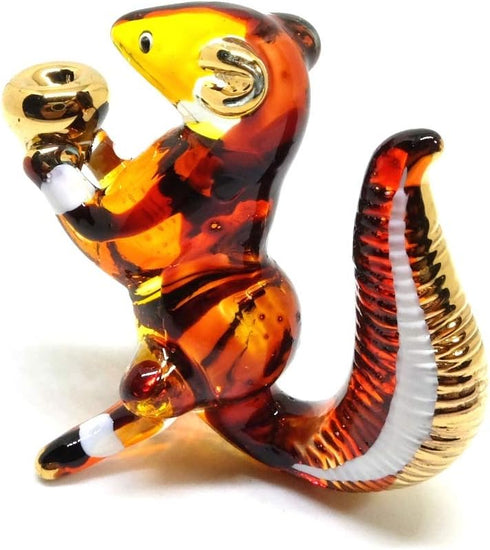 Handmade Mini 2" Cute Squirrel with Walnut Figures, Blown Glass Art Collectible Figurine Gift