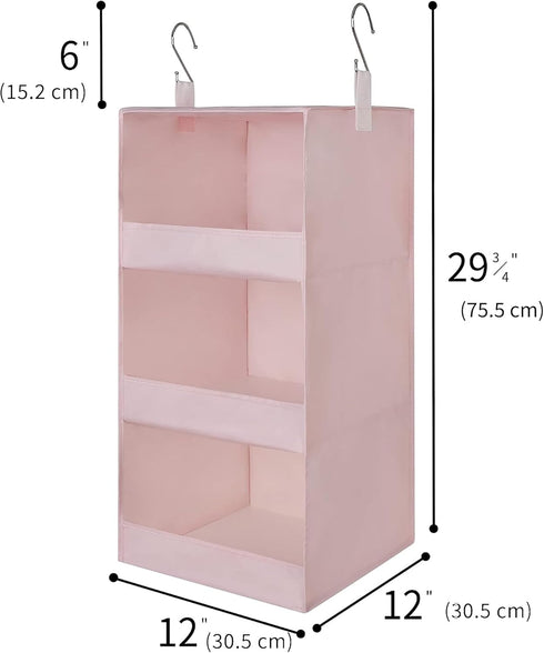 GRANNY SAYS 3-Shelf Hanging Closet Organizer, Collapsible Pink Nursery Shelves, 29 ½" H X 12" W X 12" D, 1-Pack