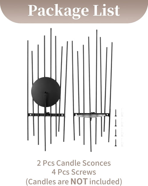 Set 2 Sziqiqi Wall Candle Holder Black: Wall Candle Sconces of for Pillar - Modern Sconces Decor for Living Room