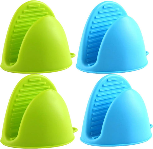 Silicone Cooking Pinch Grips Oven Mitts, Heat Resistant Gloves, 2 Pairs for Kitchen, Cooking, Baking, BBQ (Blue and