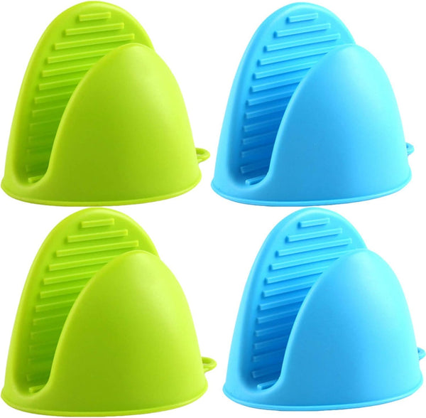 Silicone Cooking Pinch Grips Oven Mitts, Heat Resistant Gloves, 2 Pairs for Kitchen, Cooking, Baking, BBQ (Blue and