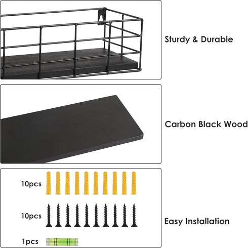 4 Set Fixwal Floating Shelves - Hanging Wall Mounted Shelves for Living Room, Kitchen, Bedroom & Bathroom - Decorative