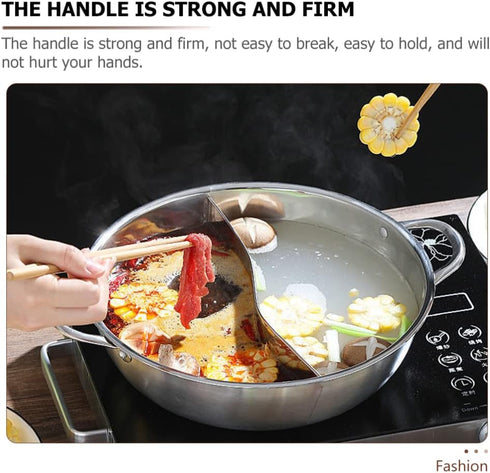 Hemoton Hot Pot with Divider, Stainless Steel Divided Hot Pot for Household Use