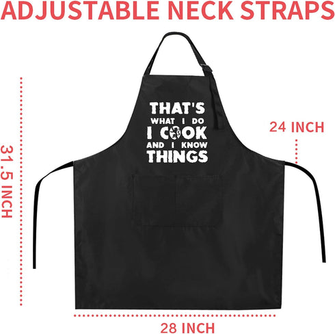 Rosoz Funny BBQ Black Chef Aprons for Men, Adjustable Kitchen Cooking Aprons with Pocket, I Cook and I Know Things,