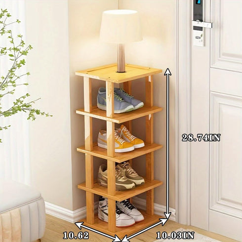 5Tier- Closet Bamboo Shoe Rack Vertical Shoe Rack for Small Spaces, Tall Narrow Shoe Rack Organizer for Entryway Corner