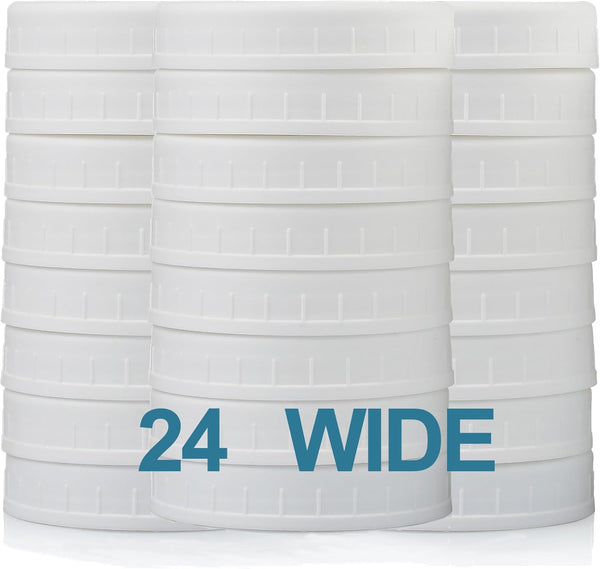 AOZITA 24 PACK Wide Mouth Mason Jar Lids for Ball, Kerr - White Plastic Storage Caps for Canning Jars, Leak-Proof