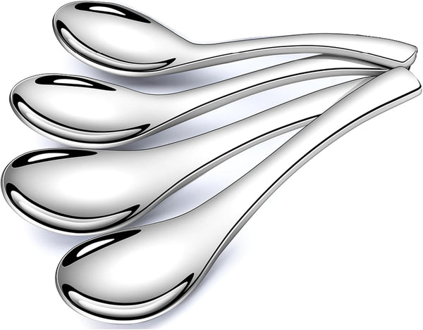 4 Pieces Stainless Steel Asian Soup Spoons, 6.3 Inch Heavy-Weight Short Handle Ramen Spoons